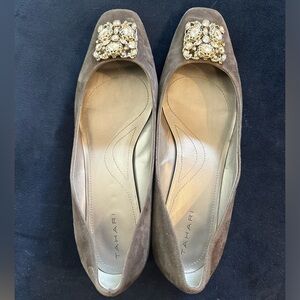 Suede Tahari heels with gems